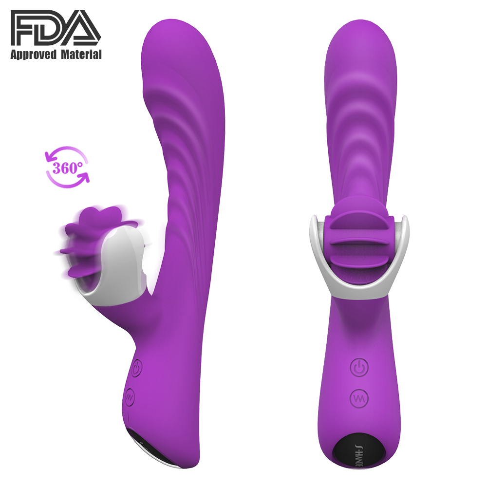Silicone Electric Adult Sex Toy, Vibrating Rotation Licking Tongue Dildo Vibrator for Woman
