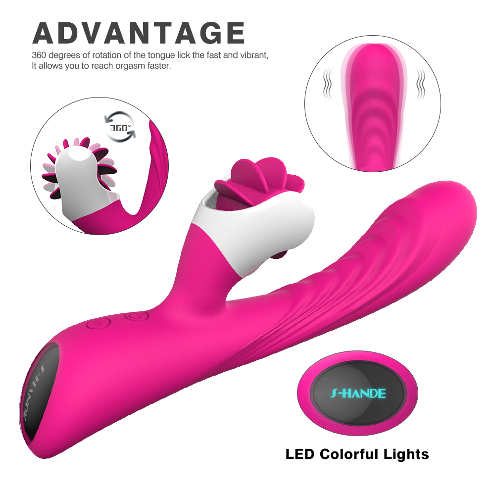 Silicone Electric Adult Sex Toy, Vibrating Rotation Licking Tongue Dildo Vibrator for Woman