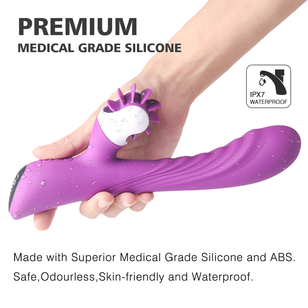 Silicone Electric Adult Sex Toy, Vibrating Rotation Licking Tongue Dildo Vibrator for Woman