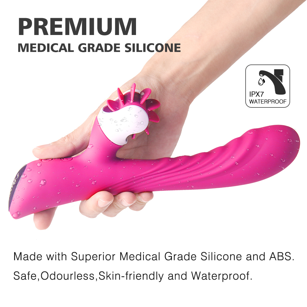 Silicone Electric Adult Sex Toy, Vibrating Rotation Licking Tongue Dildo Vibrator for Woman