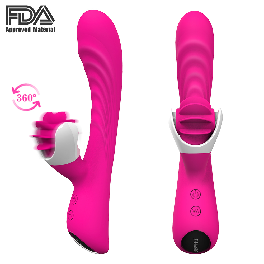 Silicone Electric Adult Sex Toy, Vibrating Rotation Licking Tongue Dildo Vibrator for Woman