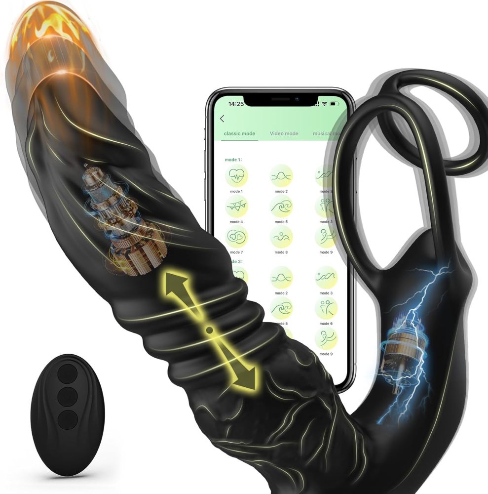New prostate massager, remote control + APP function double ring telescopic vibration anal plug male masturbator