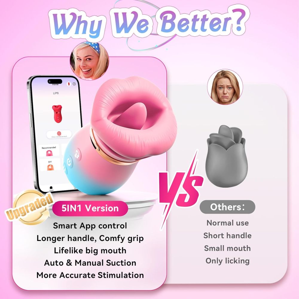 Vibrator Adult Sex Toys for Women - 5IN1 Mouth Sucking Vibrator Rose Sex Toy, 10 Tongue Licking, 3 Auto & 1 Manual Sucking Adult Toys New APP, Anal Clit Nipple Vibrators Female Couples Sex Toys