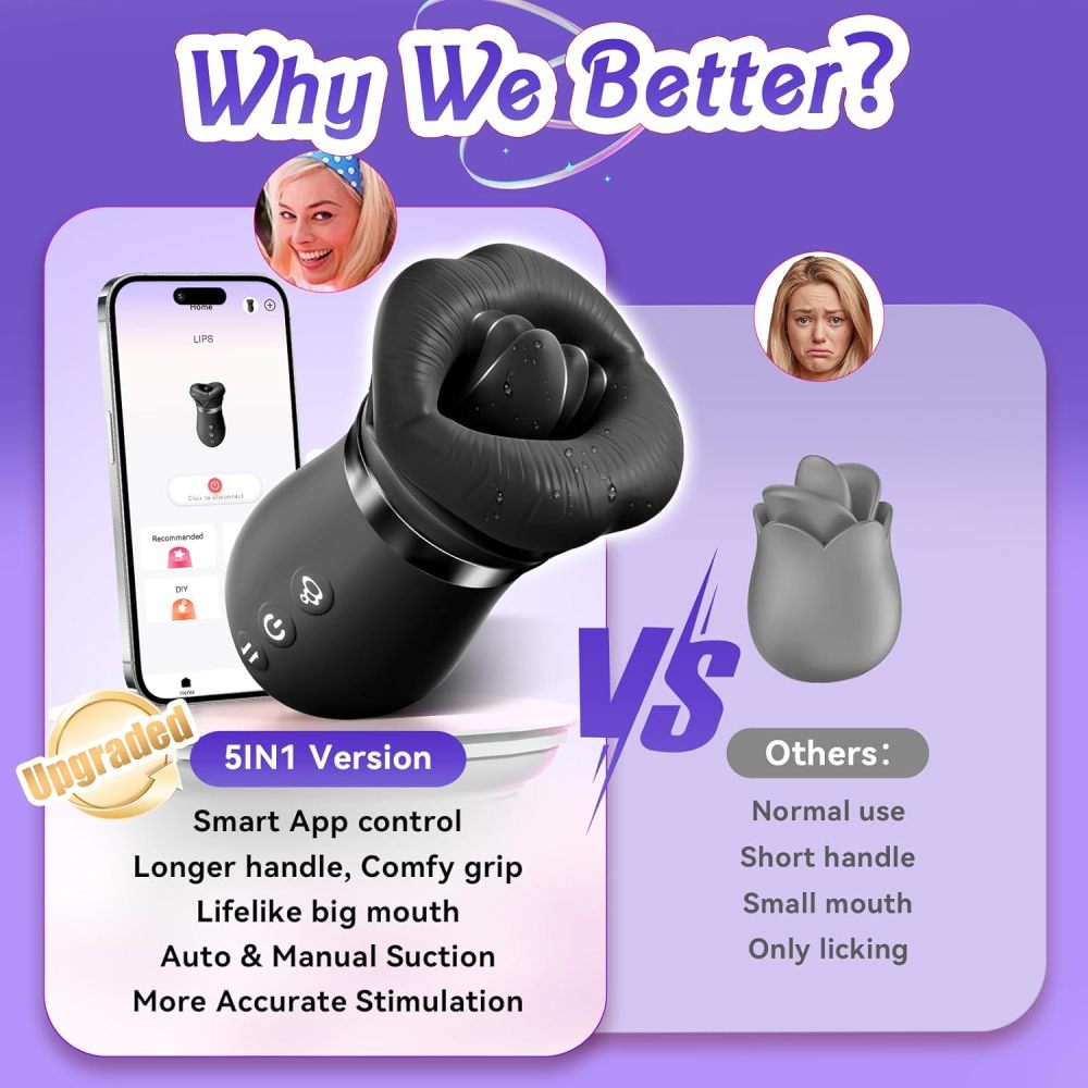 Vibrator Adult Sex Toys for Women - 5IN1 Mouth Sucking Vibrator Rose Sex Toy, 10 Tongue Licking, 3 Auto & 1 Manual Sucking Adult Toys New APP, Anal Clit Nipple Vibrators Female Couples Sex Toys