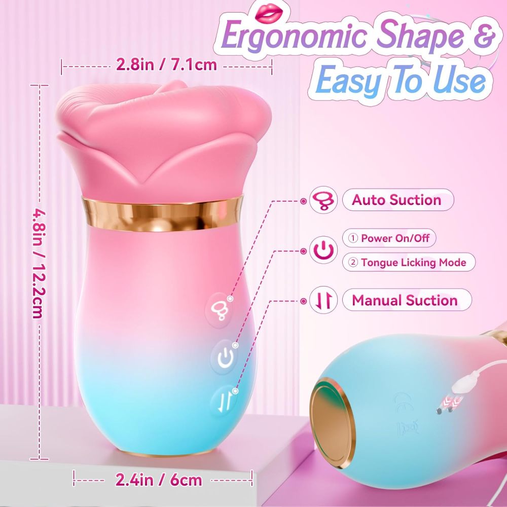 Vibrator Adult Sex Toys for Women - 5IN1 Mouth Sucking Vibrator Rose Sex Toy, 10 Tongue Licking, 3 Auto & 1 Manual Sucking Adult Toys New APP, Anal Clit Nipple Vibrators Female Couples Sex Toys