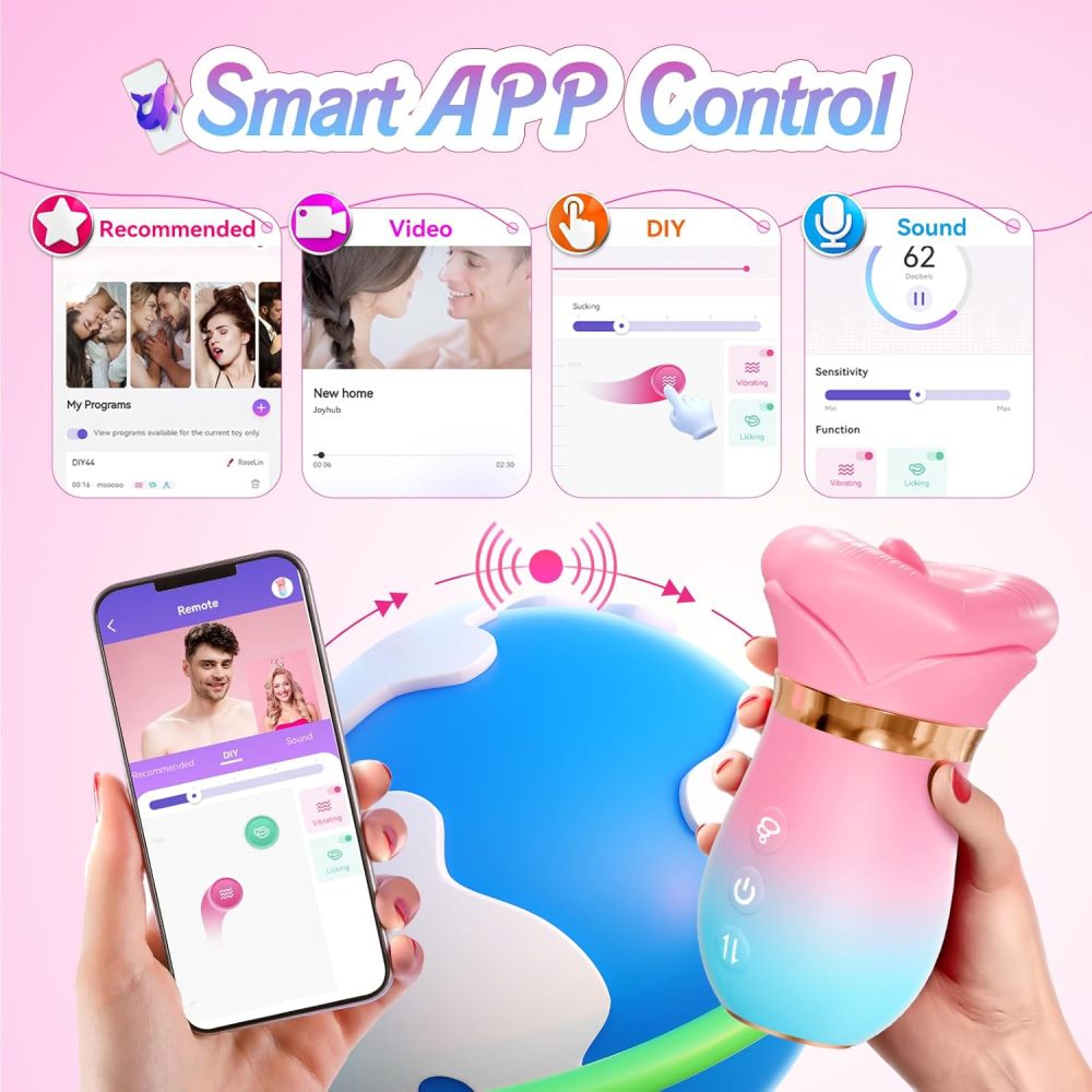 Vibrator Adult Sex Toys for Women - 5IN1 Mouth Sucking Vibrator Rose Sex Toy, 10 Tongue Licking, 3 Auto & 1 Manual Sucking Adult Toys New APP, Anal Clit Nipple Vibrators Female Couples Sex Toys