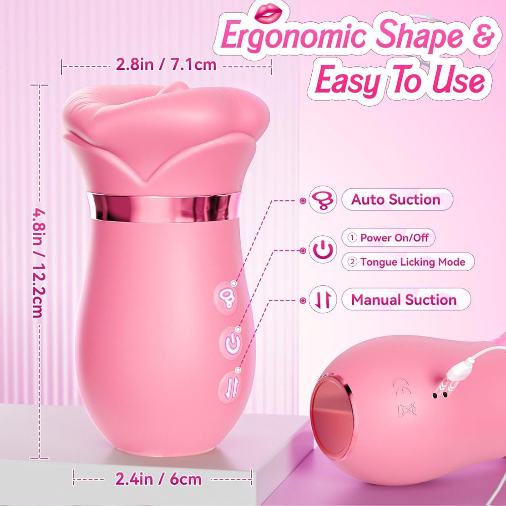 Vibrator Adult Sex Toys for Women - 5IN1 Mouth Sucking Vibrator Rose Sex Toy, 10 Tongue Licking, 3 Auto & 1 Manual Sucking Adult Toys New APP, Anal Clit Nipple Vibrators Female Couples Sex Toys
