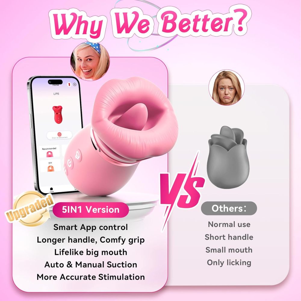 Vibrator Adult Sex Toys for Women - 5IN1 Mouth Sucking Vibrator Rose Sex Toy, 10 Tongue Licking, 3 Auto & 1 Manual Sucking Adult Toys New APP, Anal Clit Nipple Vibrators Female Couples Sex Toys