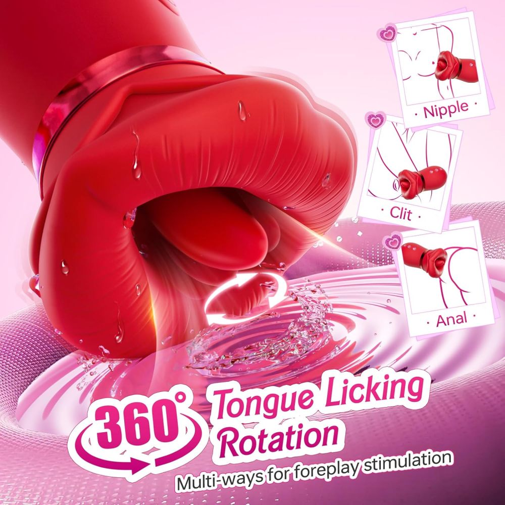 Vibrator Adult Sex Toys for Women - 5IN1 Mouth Sucking Vibrator Rose Sex Toy, 10 Tongue Licking, 3 Auto & 1 Manual Sucking Adult Toys New APP, Anal Clit Nipple Vibrators Female Couples Sex Toys