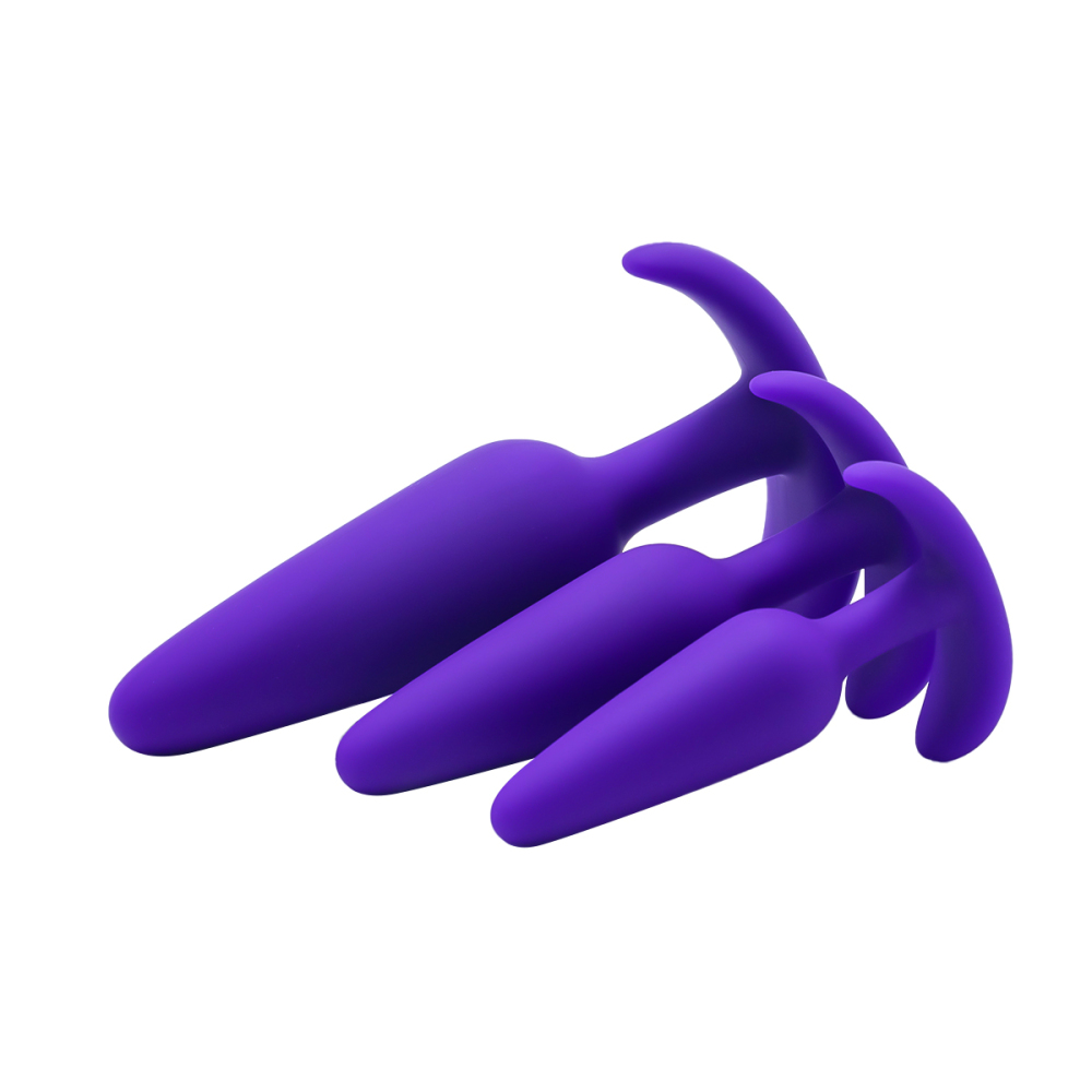 Silicone Anal Plug, Pack of 3 Butt Plugs Training Set for Beginners Advanced Users with Flared Base Prostate Sex Toys