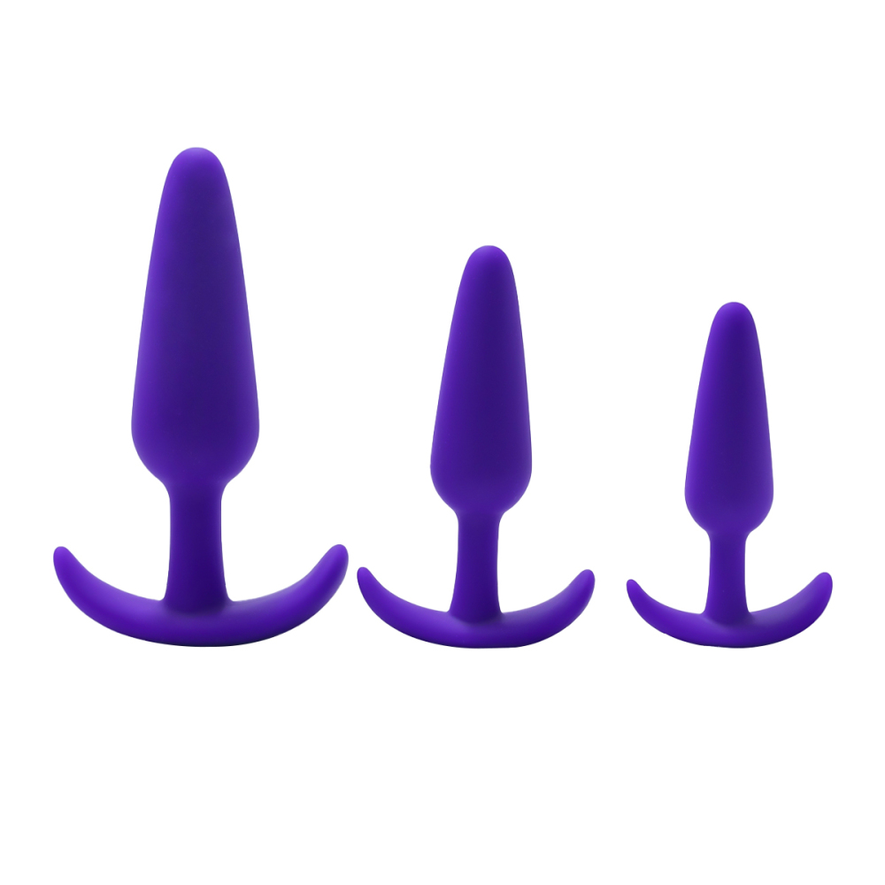 Silicone Anal Plug, Pack of 3 Butt Plugs Training Set for Beginners Advanced Users with Flared Base Prostate Sex Toys