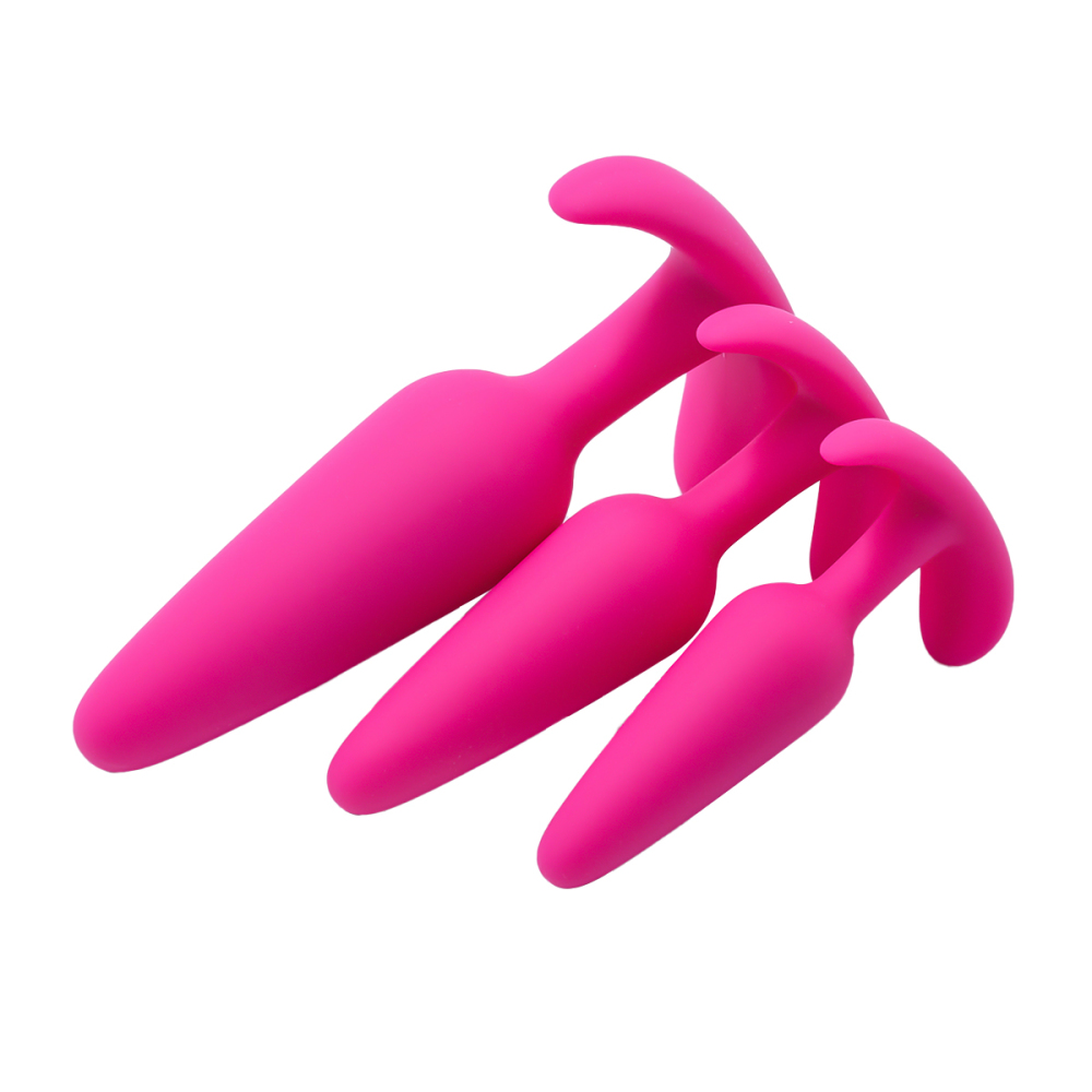 Silicone Anal Plug, Pack of 3 Butt Plugs Training Set for Beginners Advanced Users with Flared Base Prostate Sex Toys