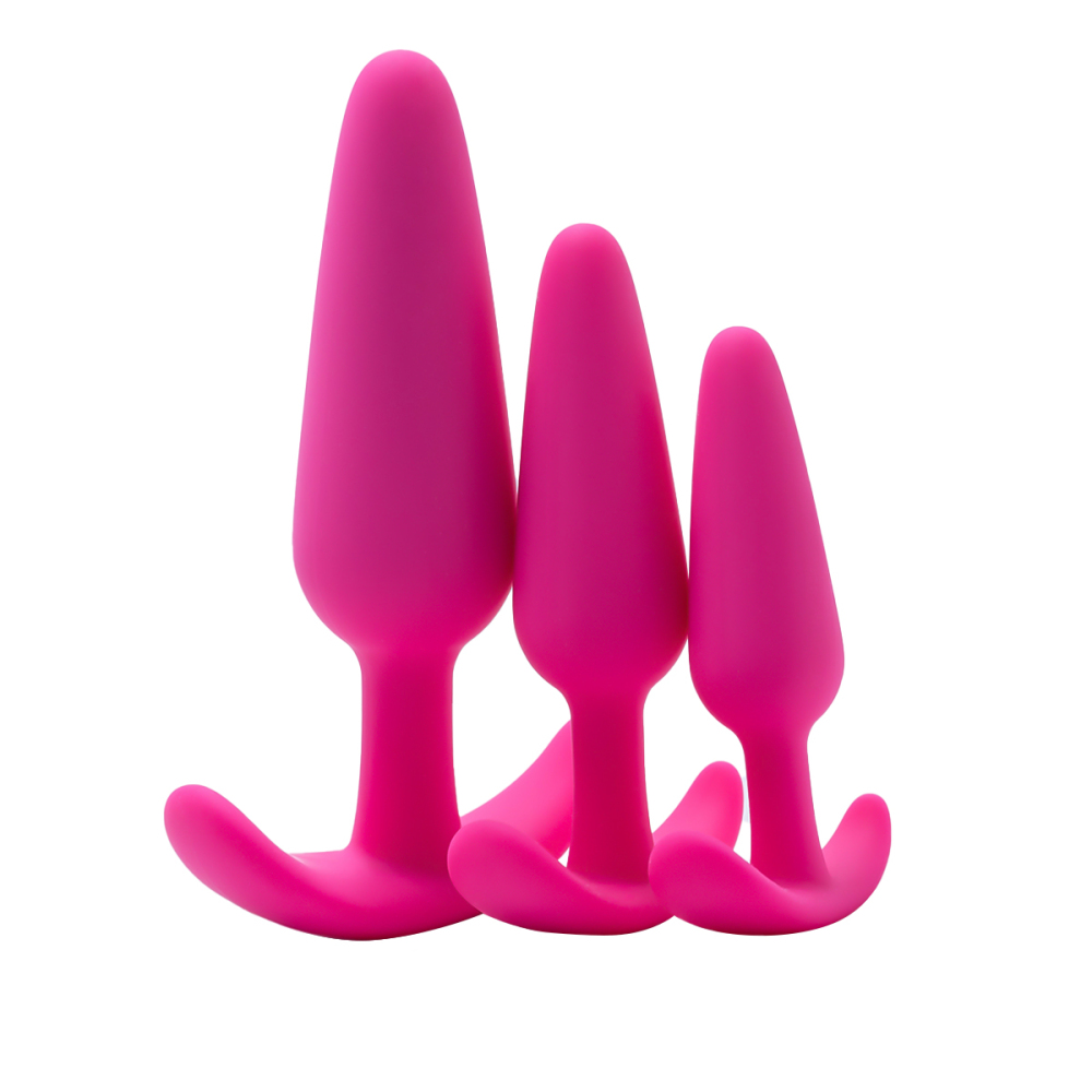 Silicone Anal Plug, Pack of 3 Butt Plugs Training Set for Beginners Advanced Users with Flared Base Prostate Sex Toys