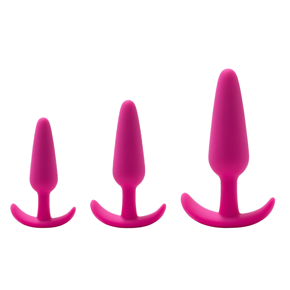 Silicone Anal Plug, Pack of 3 Butt Plugs Training Set for Beginners Advanced Users with Flared Base Prostate Sex Toys