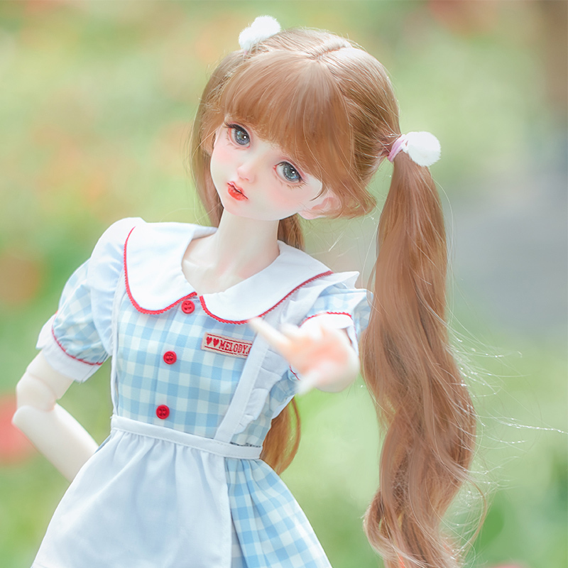 1/3 girl's linen double ponytail curly hair