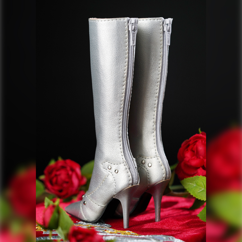 1/3 Scale point toe silver high leg heeled boot