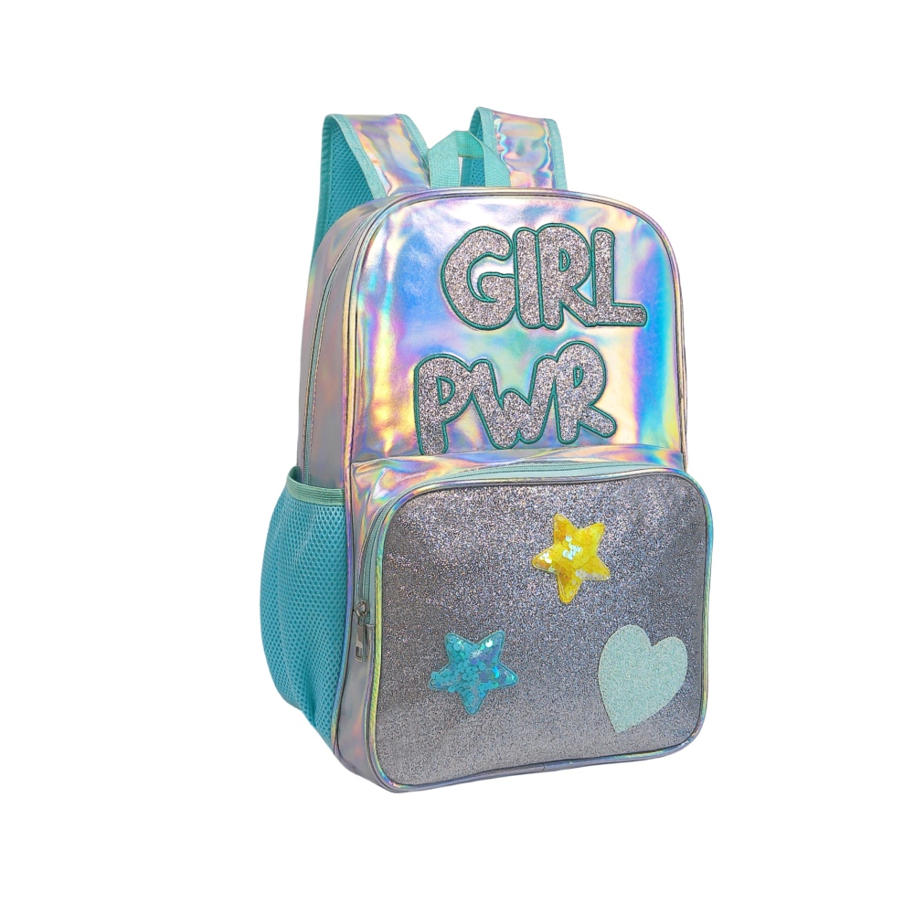 Laser-patterned iride-colored adhesive material, fashionable and waterproof backpack