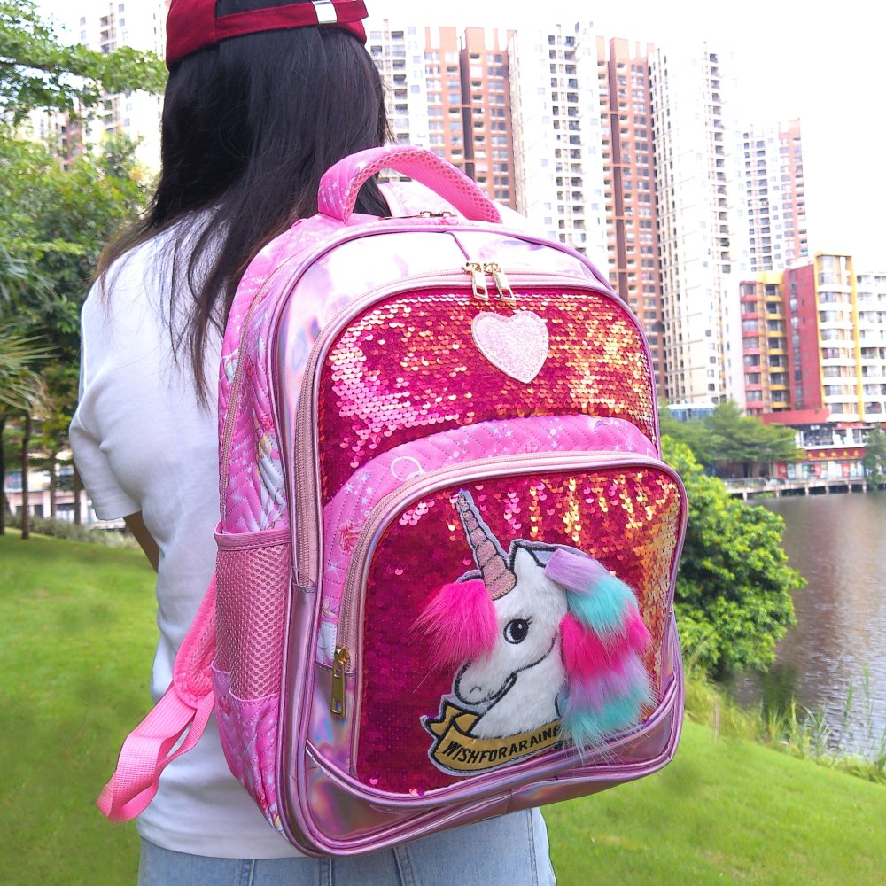 A flipable sequined material, unicorn backpack