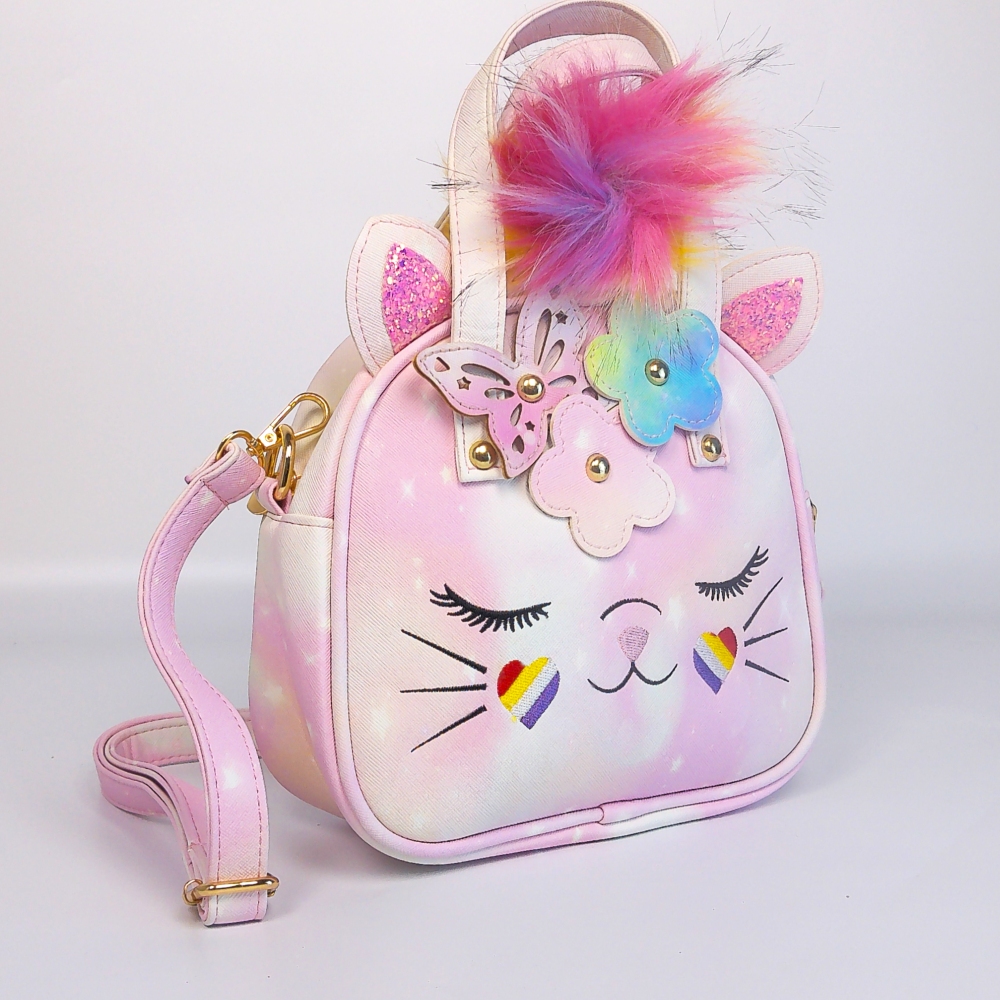 Cute cat embroidery craftsmanship, eco-friendly PU material, fashionable and portable shoulder bag