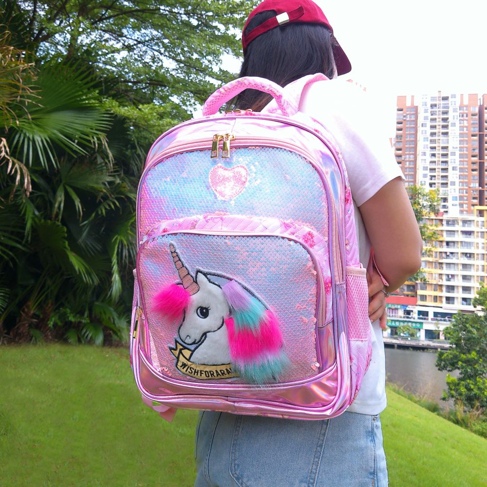 A flipable sequined material, unicorn backpack