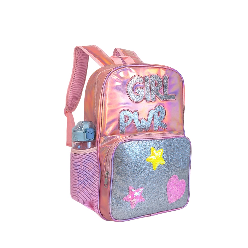 Laser-patterned iride-colored adhesive material, fashionable and waterproof backpack
