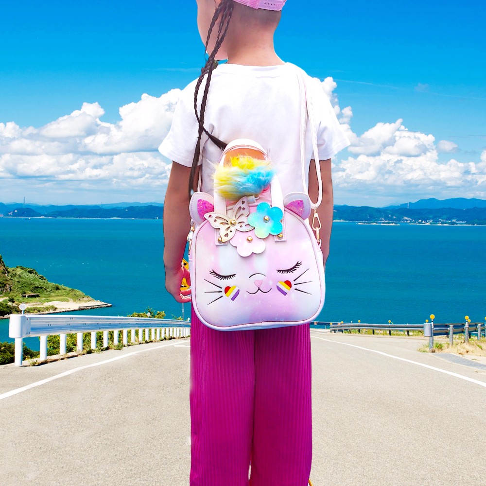 Cute cat embroidery craftsmanship, eco-friendly PU material, fashionable and portable shoulder bag