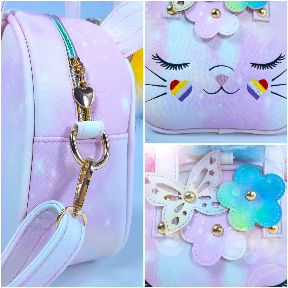 Cute cat embroidery craftsmanship, eco-friendly PU material, fashionable and portable shoulder bag