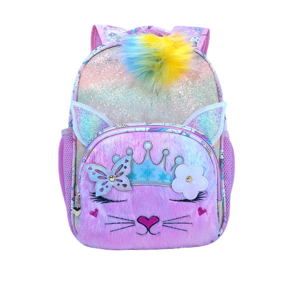 Cute cartoon embroidered cats, fashionable pink dolls, light blue backpacks, suitable for children aged 3 to 10 in kindergartens and primary schools.
