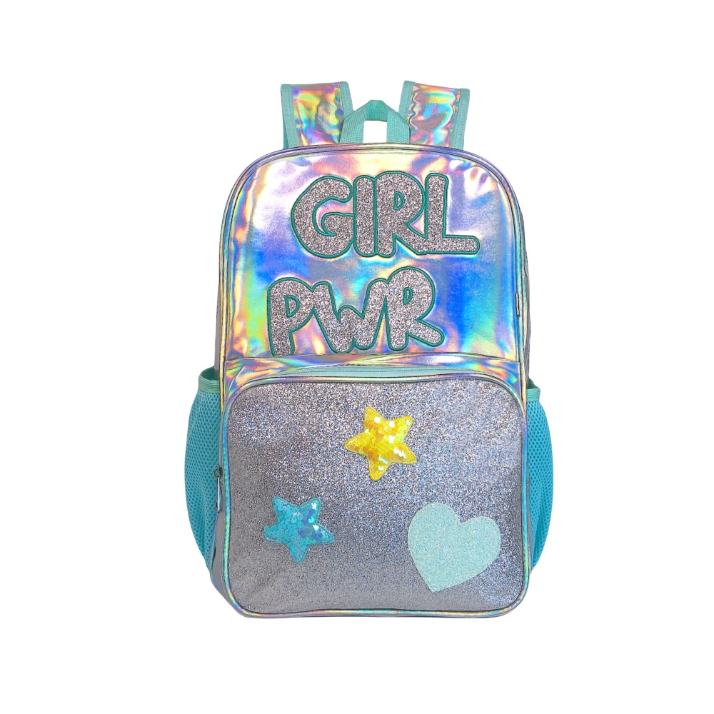 Laser-patterned iride-colored adhesive material, fashionable and waterproof backpack