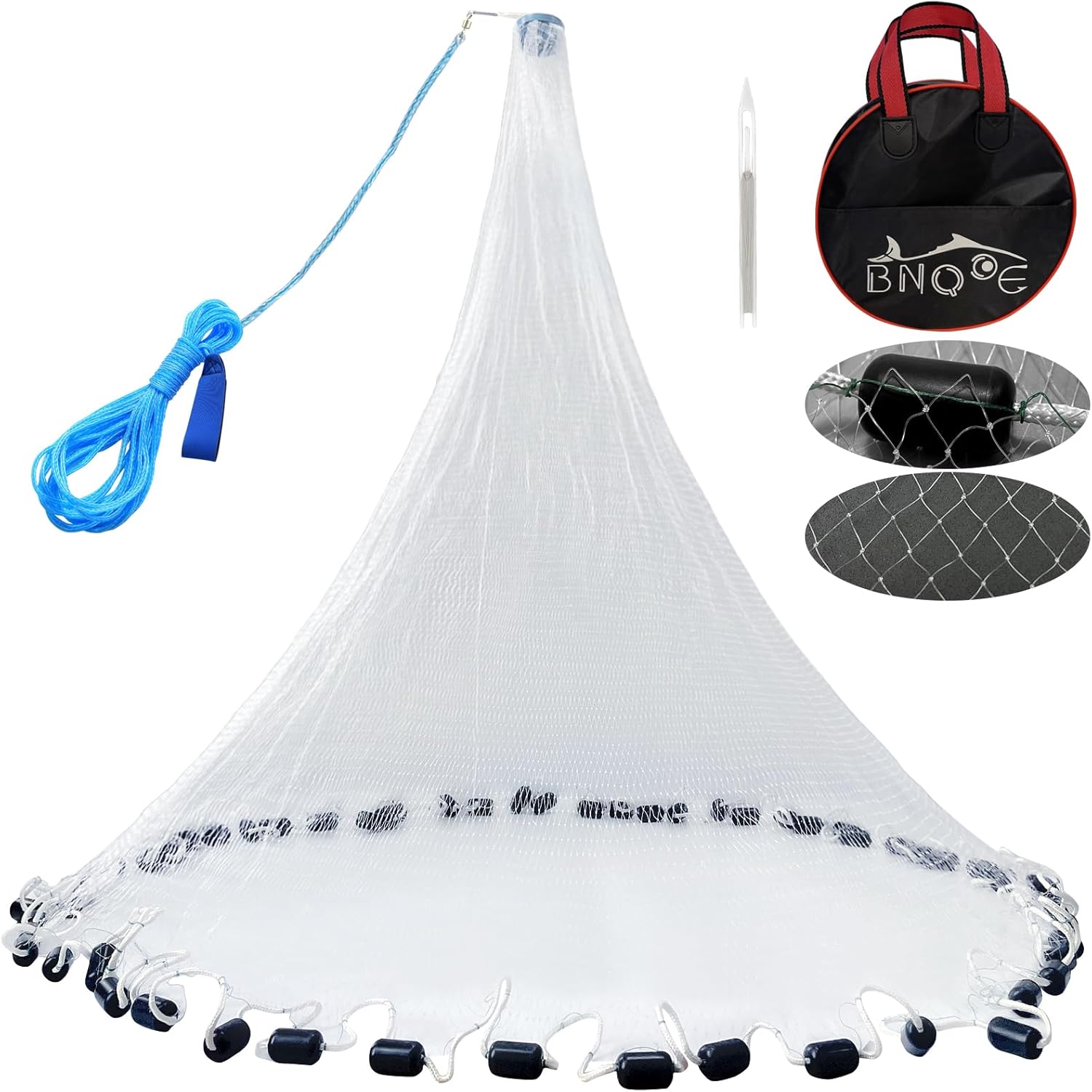 Fishing Cast Net 3/8 Mesh with Heavy Duty Weights and Bag