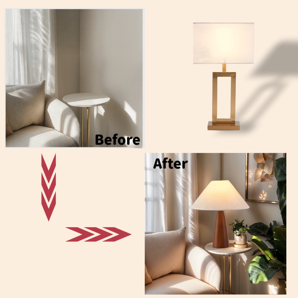 Baiyeco Classic Table Lamp - Fabric Shade Bulb Light Iron Base Plug-in