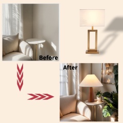 Baiyeco Classic Table Lamp - Fabric Shade Bulb Light Iron Base Plug-in