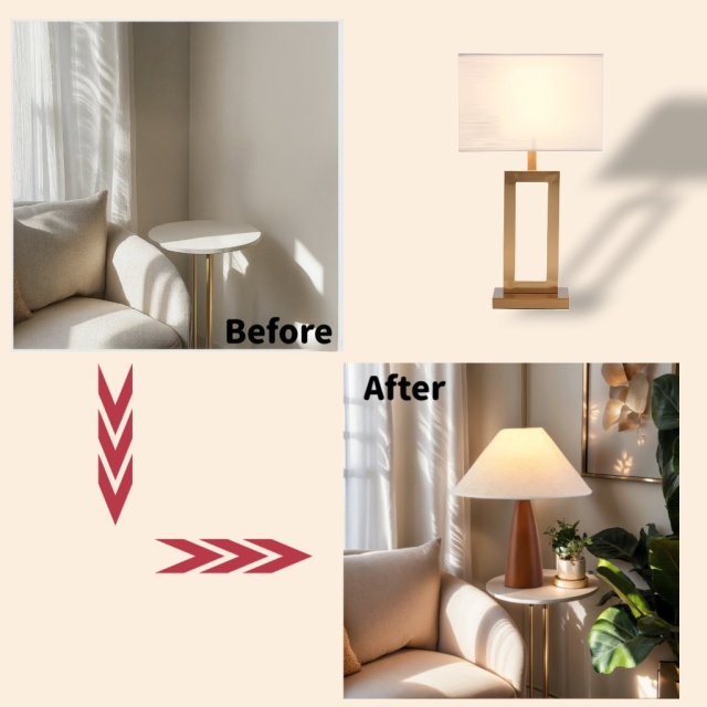 Baiyeco Classic Table Lamp - Fabric Shade Bulb Light Iron Base Plug-in