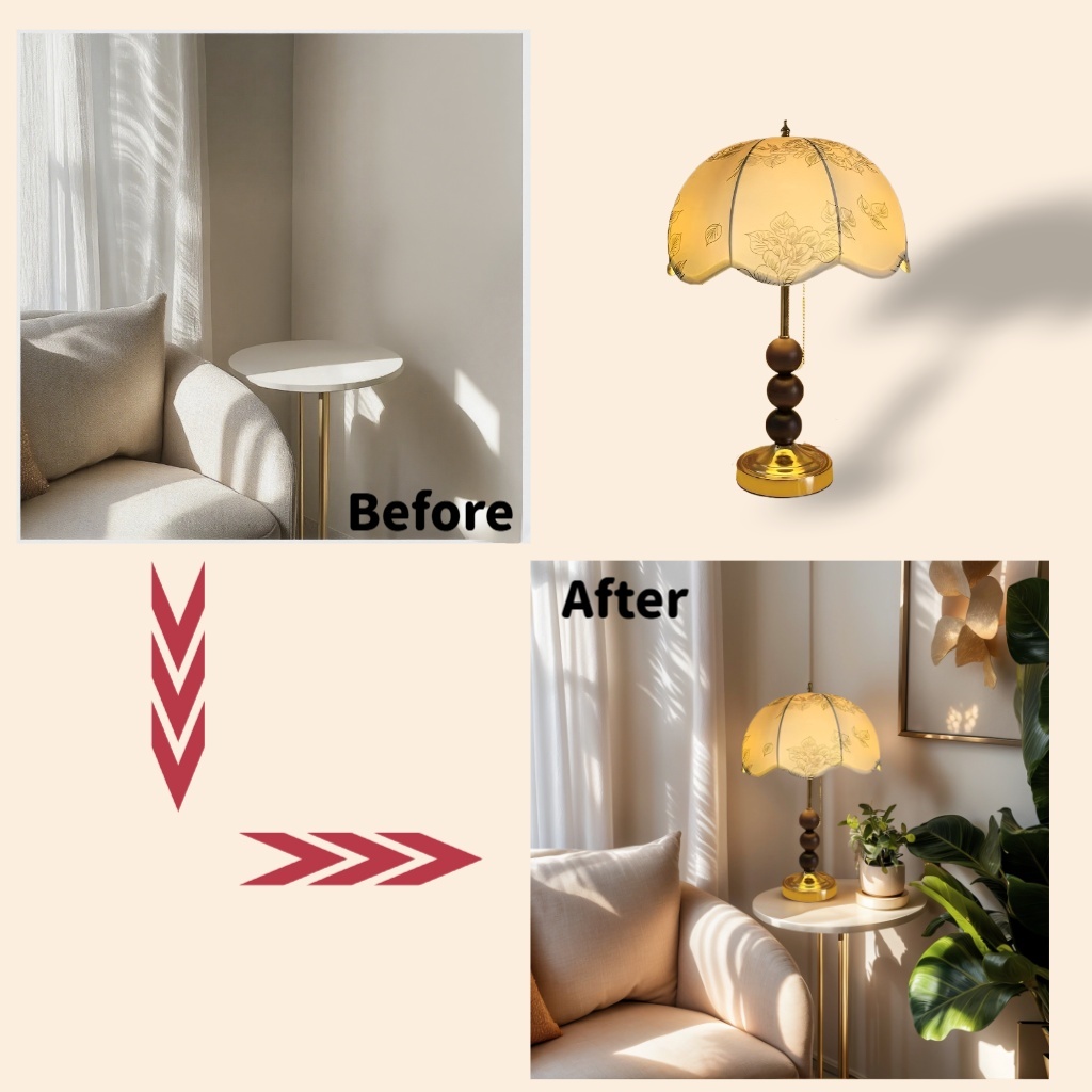 Baiyeco (Classic Series) Table Lamp - Wood & Iron Base Fabric Shade Bulb Light Universal Plug