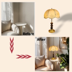 Baiyeco (Classic Series) Table Lamp - Wood & Iron Base Fabric Shade Bulb Light Universal Plug