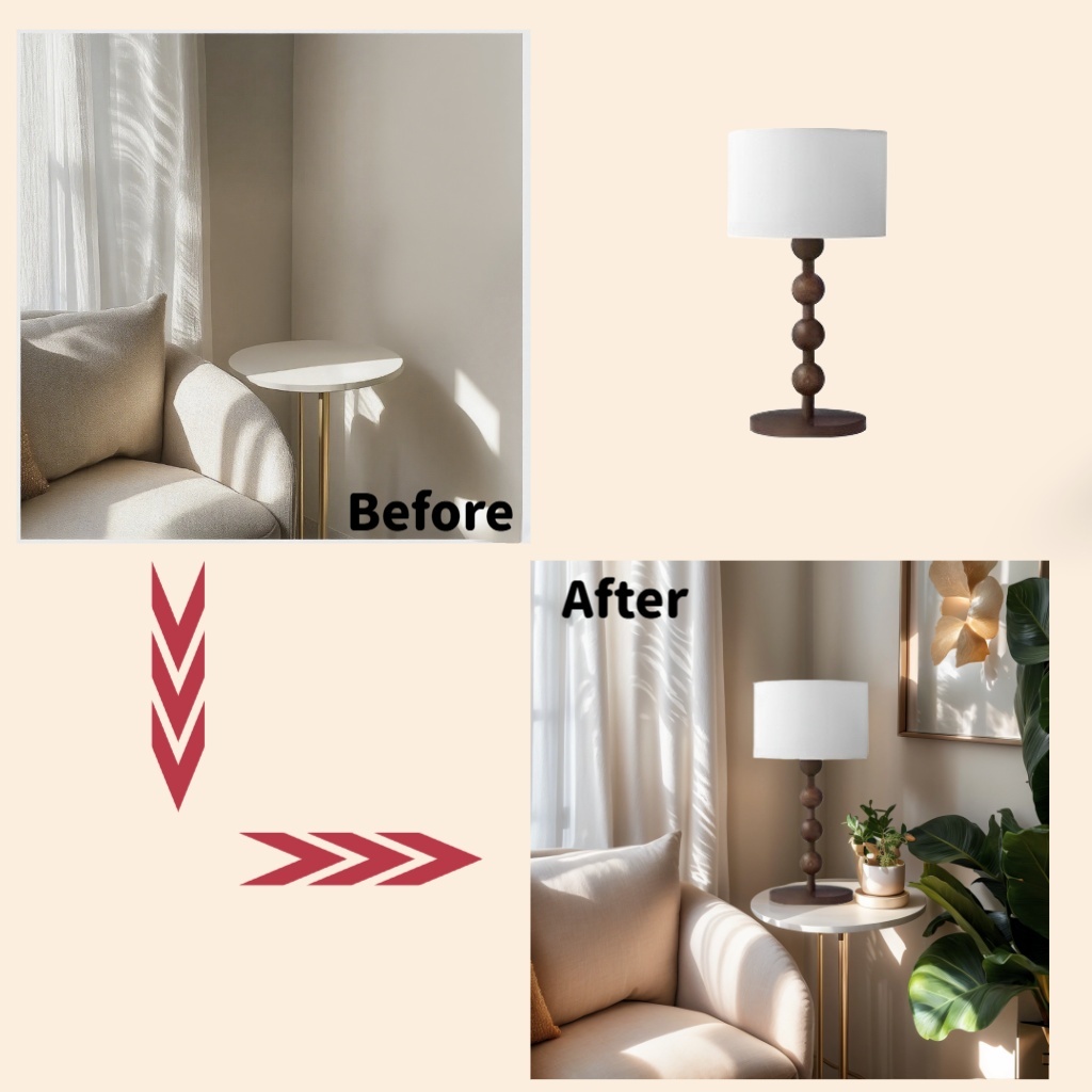 Baiyeco Industrial Table Light - Universal Plug-in Wood Metal Base Cloth Lampshade for Bulb