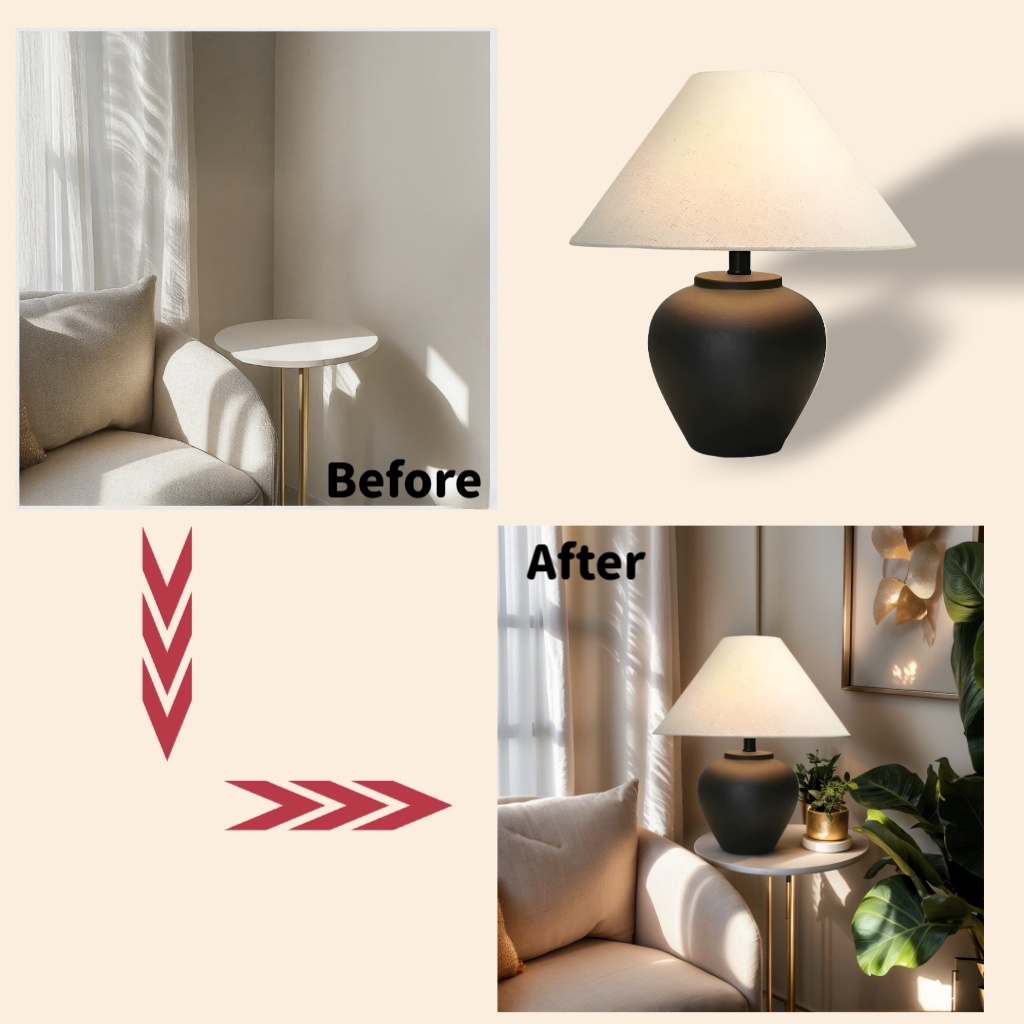 Baiyeco Modern Table Lamp - Iron Body Bulb Lighting Fabric Shade Plug-in Use