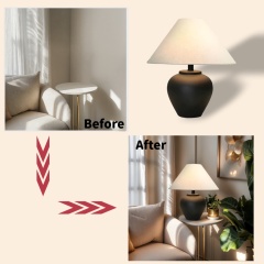 Baiyeco Modern Table Lamp - Iron Body Bulb Lighting Fabric Shade Plug-in Use