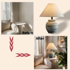 Baiyeco (Ceramic Collection) Table Lamp - Fabric Shade Bulb Light Ceramic Iron Base Universal Plug