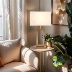 Baiyeco Classic Table Lamp - Fabric Shade Bulb Light Iron Base Plug-in