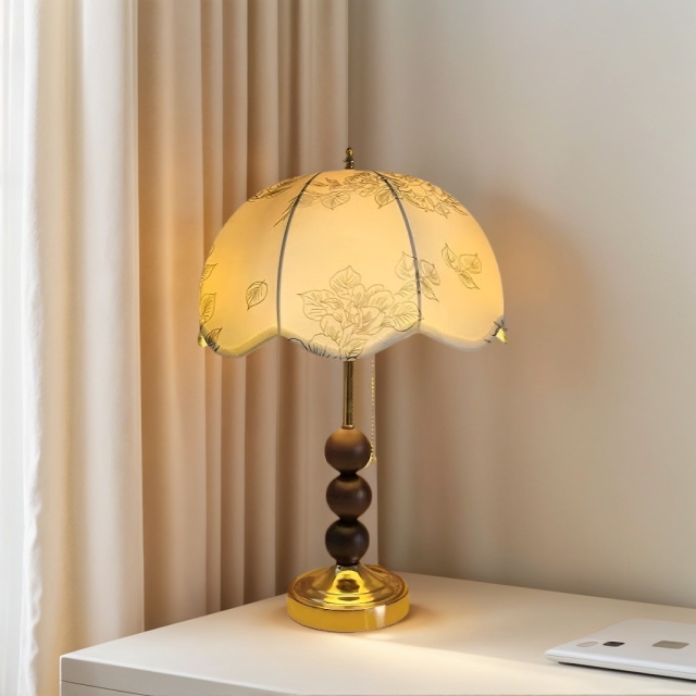 Baiyeco (Classic Series) Table Lamp - Wood & Iron Base Fabric Shade Bulb Light Universal Plug