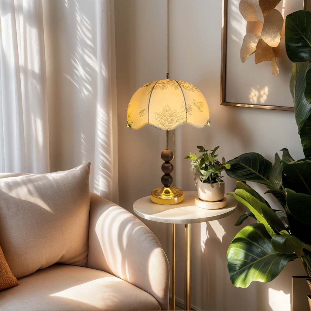 Baiyeco (Classic Series) Table Lamp - Wood & Iron Base Fabric Shade Bulb Light Universal Plug