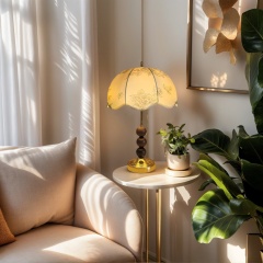Baiyeco (Classic Series) Table Lamp - Wood & Iron Base Fabric Shade Bulb Light Universal Plug