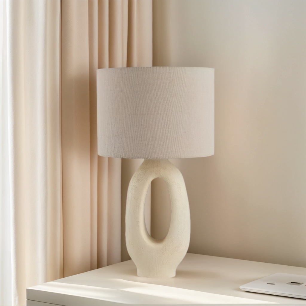 Baiyeco Modern Table Lamp - Plug-in Bulb Lamp with Wood Iron Body and Cloth Shade Multi-Country Adapter