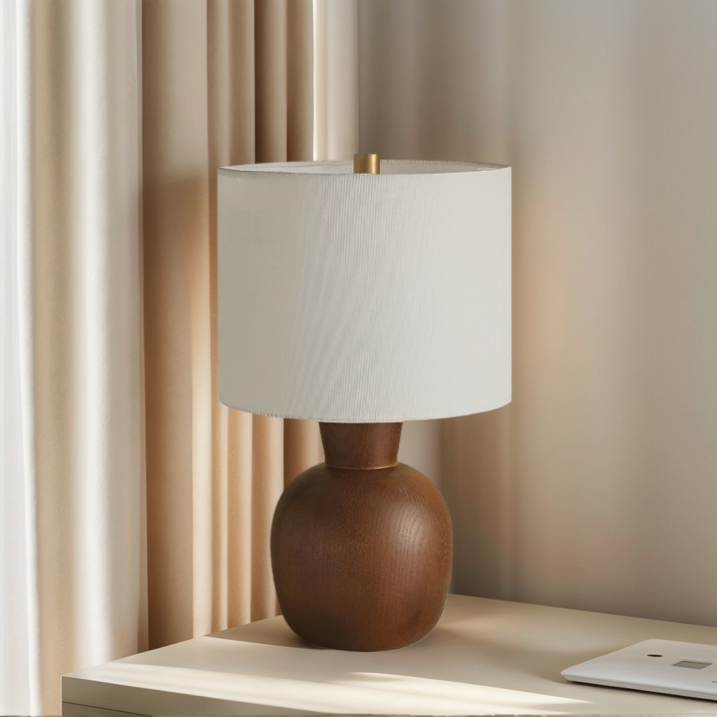 Baiyeco Architect Table Light - Universal Plug Wood Base Iron Arm Fabric Diffuser Bulb Required