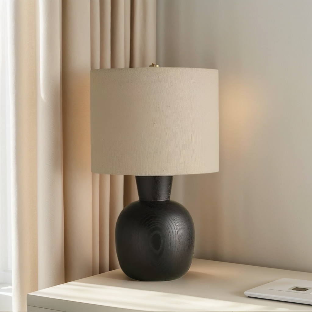 Baiyeco adjustable table lamp - for use with bulb wood iron frame cloth shade global plug