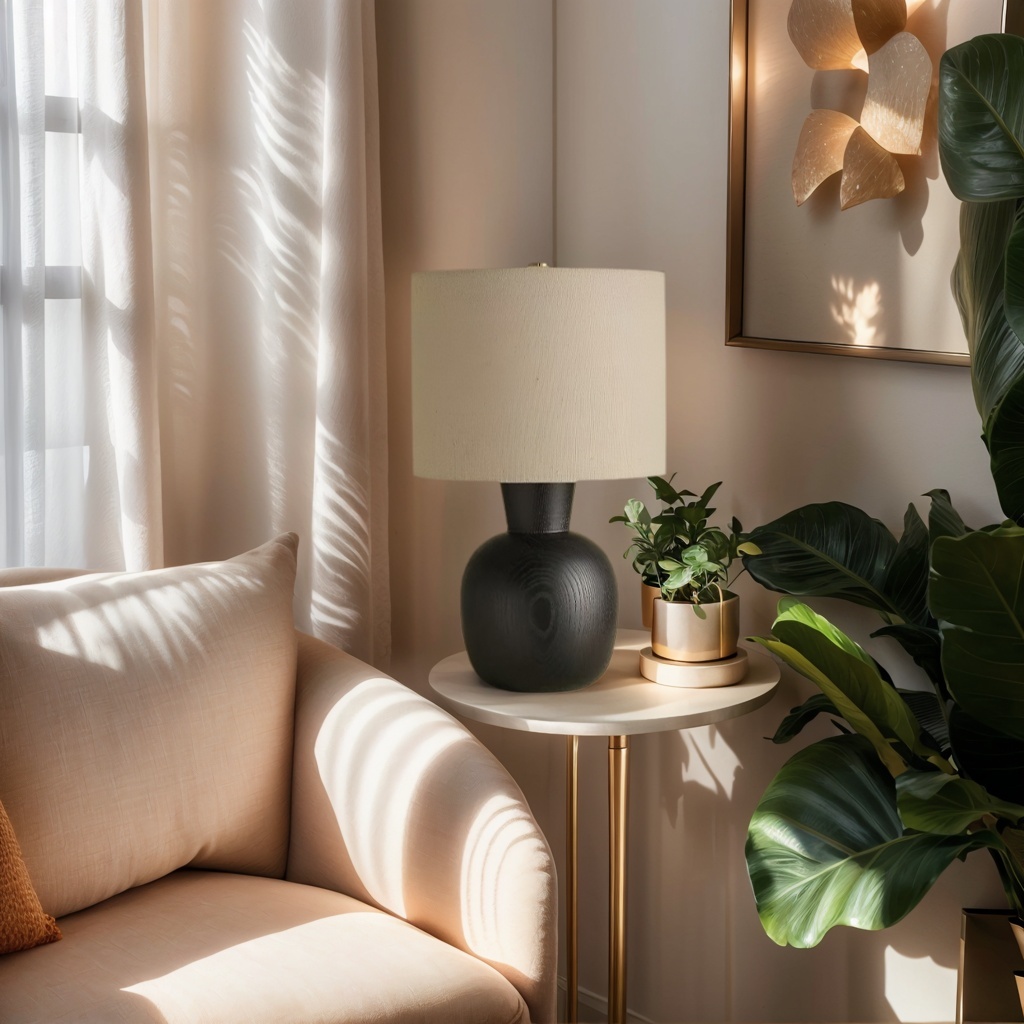 Baiyeco adjustable table lamp - for use with bulb wood iron frame cloth shade global plug
