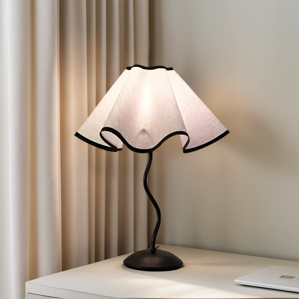 Baiyeco (Industrial Series) Table Lamp - Fabric Shade Bulb Light Electroplated Iron Base Plug-in