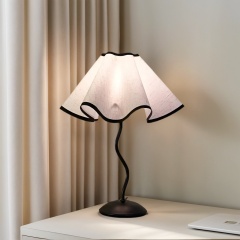 Baiyeco (Industrial Series) Table Lamp - Fabric Shade Bulb Light Electroplated Iron Base Plug-in