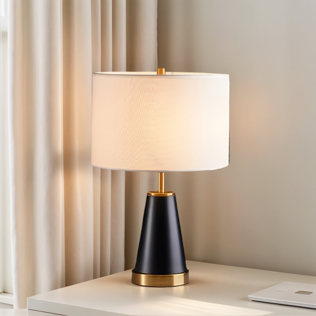 Baiyeco Vintage Table Light - Spray-Painted Finish Iron Body Fabric Lampshade for Bulbs Direct Plug-in